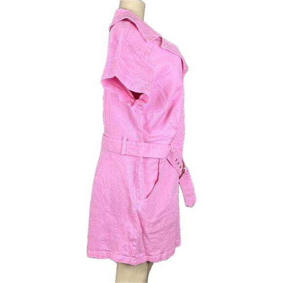 Show Me Your Mumu +2X Pink Denim Stretch Zip Front Pockets Short Sleeve Romper - Picture 3 of 6